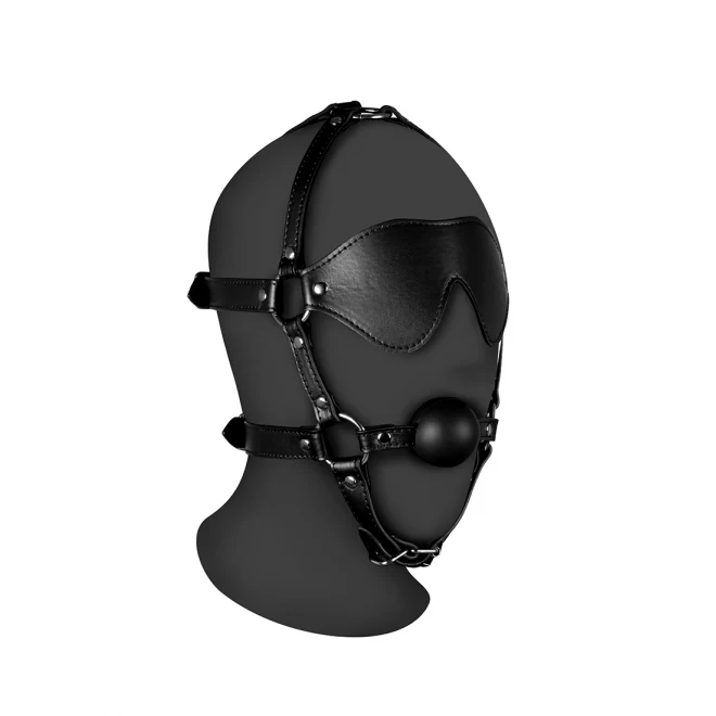 Blindfolded head harness with solid ball gag