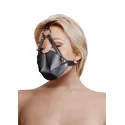 Head harness with mouth cover and solid ball gag