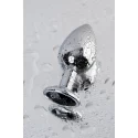 Silver anal plug TOYFA Metal with black round-shaped gem, length 7,5 cm, diameter 1,8-3,4 cm, weight 140 gr