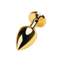 Gold anal plug TOYFA Metal with red round-shaped gem, length 7,8 cm, diameter 2,2-3,5 cm, weight 95 gr
