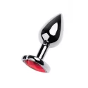 Silver anal plug with red gem heart-shaped