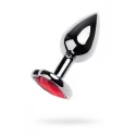 Silver anal plug with red gem heart-shaped